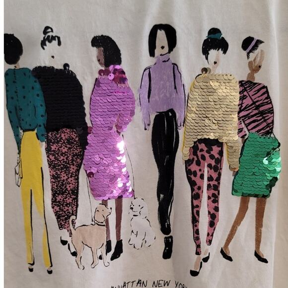 Zara Sequin Graphic Manhattan New York Long Sleeve Tee 6 *READ* - Picture 6 of 6